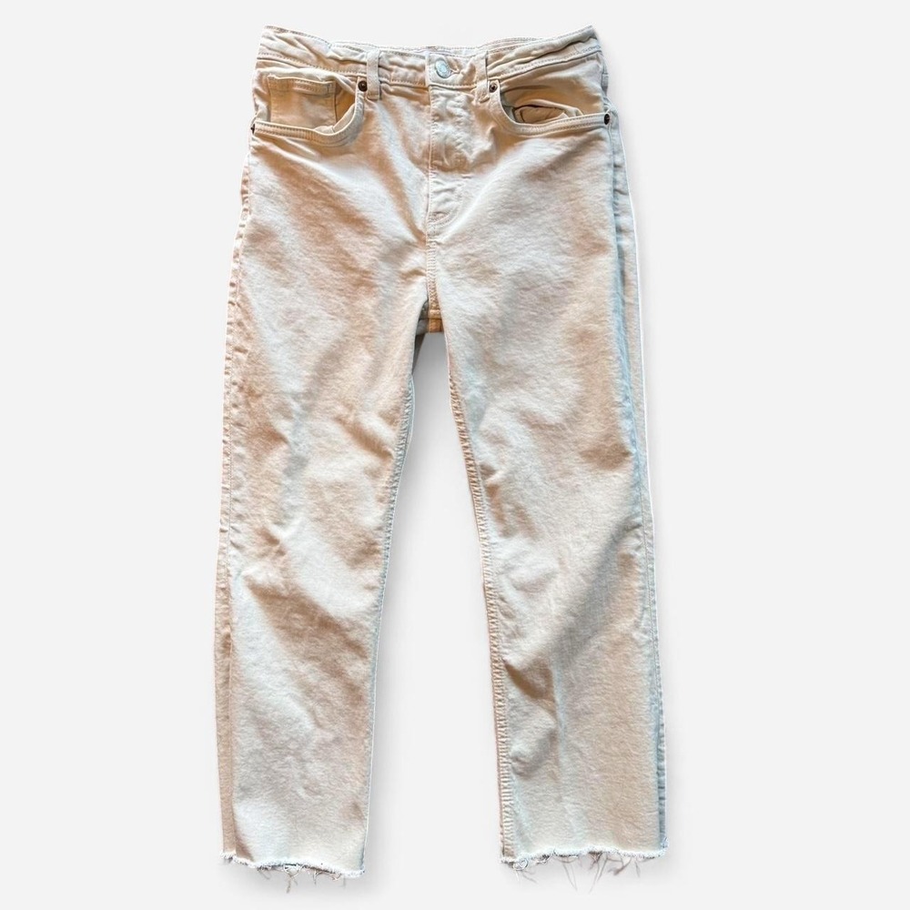Zara Womens Cream Tan Raw Hem Ankle Straight Fit Jeans Size 10 Fits Like 6